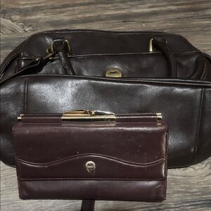Etienne Aigner Dark Brown Shoulder Bag and Wallet Set